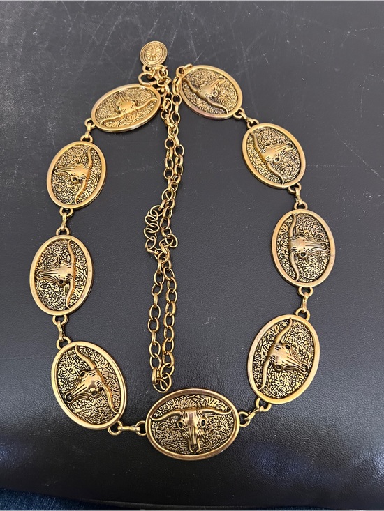 Vintage Accessories - Vintage 1980s 1990s Gold Tone Texas Long Horn Chain Belt 40"